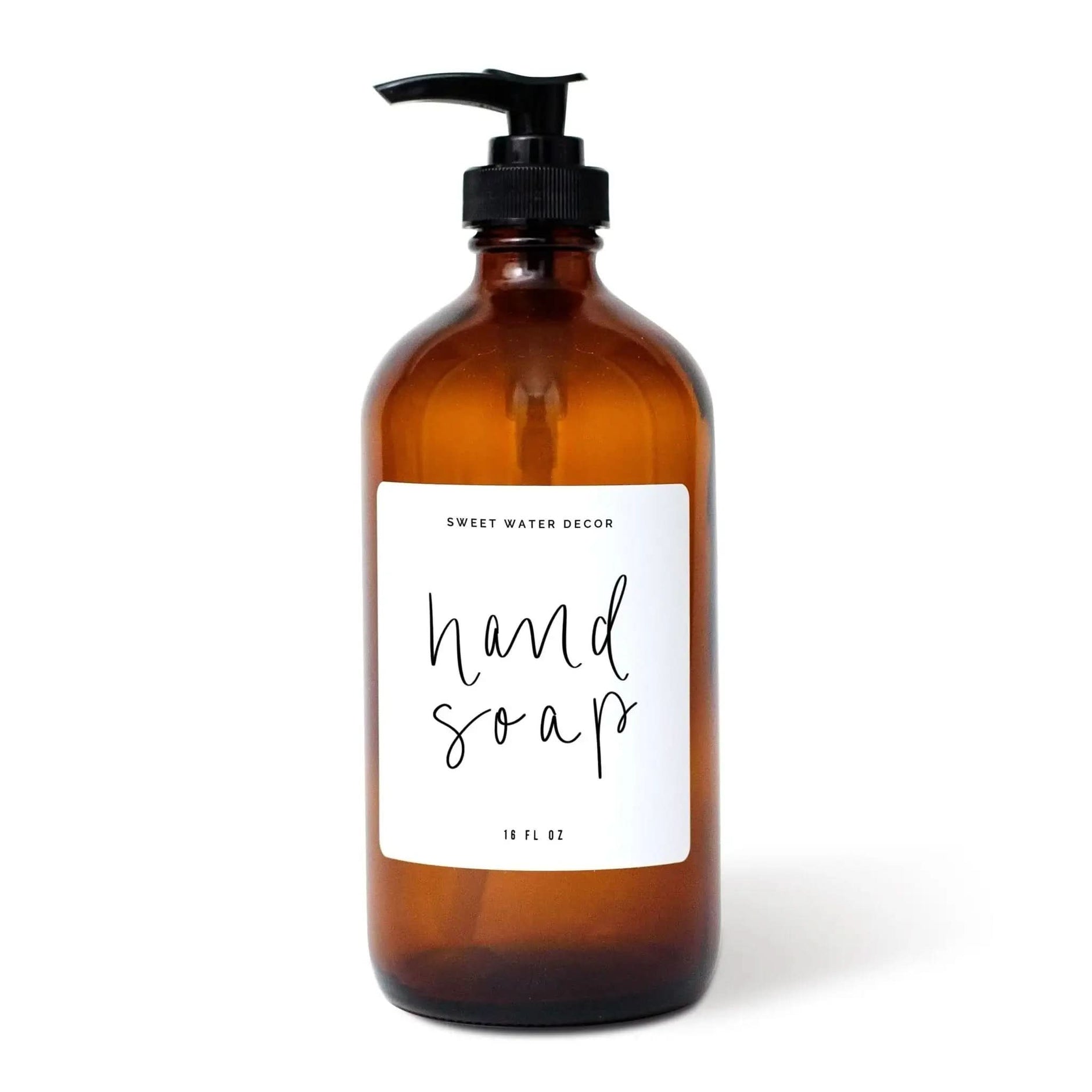 16oz Amber Glass Hand Soap Dispenser - White Label - SwagglyLife Home & Fashion
